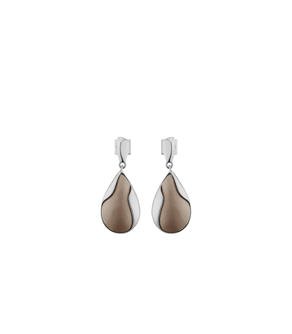 Ormé Earrings - Silver in rhodium with Taupe Leather