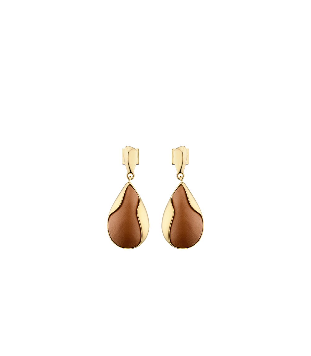 Ormé Earrings - Gold Gilded with Camel Leather