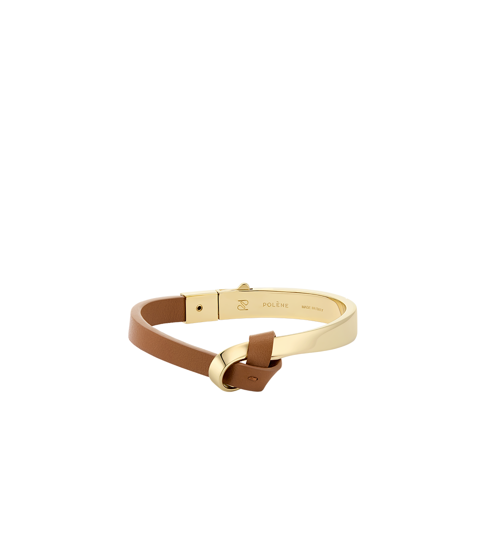 Ormé Bangle - Gold Gilded with Camel Leather