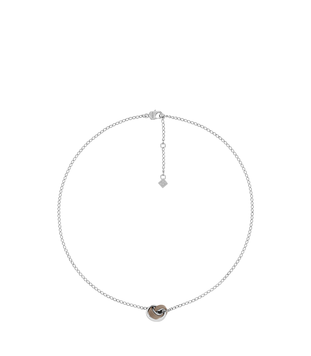 Ormé Necklace - Silver in rhodium with Taupe Leather