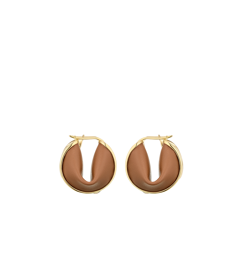 Ormé Hoop Earrings - Gold Gilded with Camel Leather