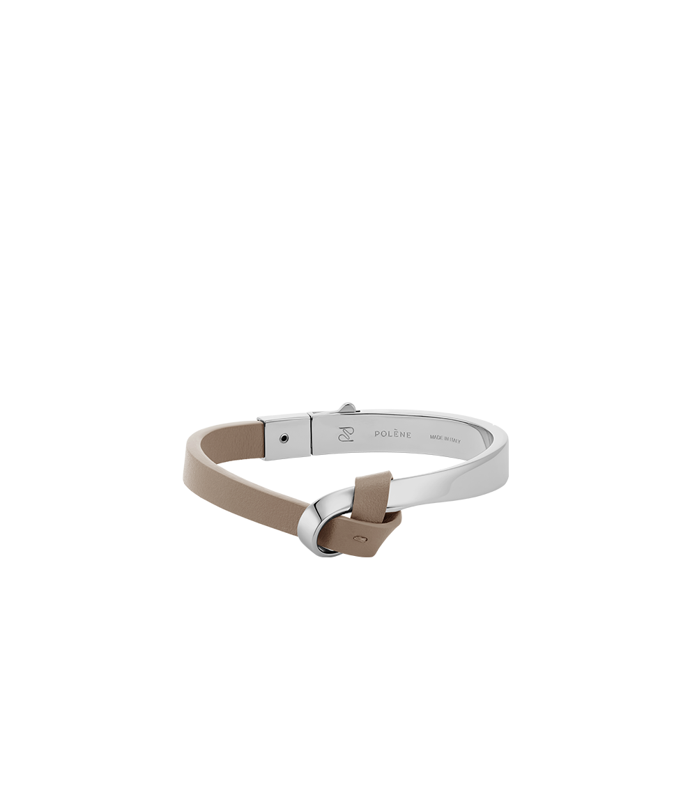 Ormé Bangle - Silver in rhodium with Taupe Leather