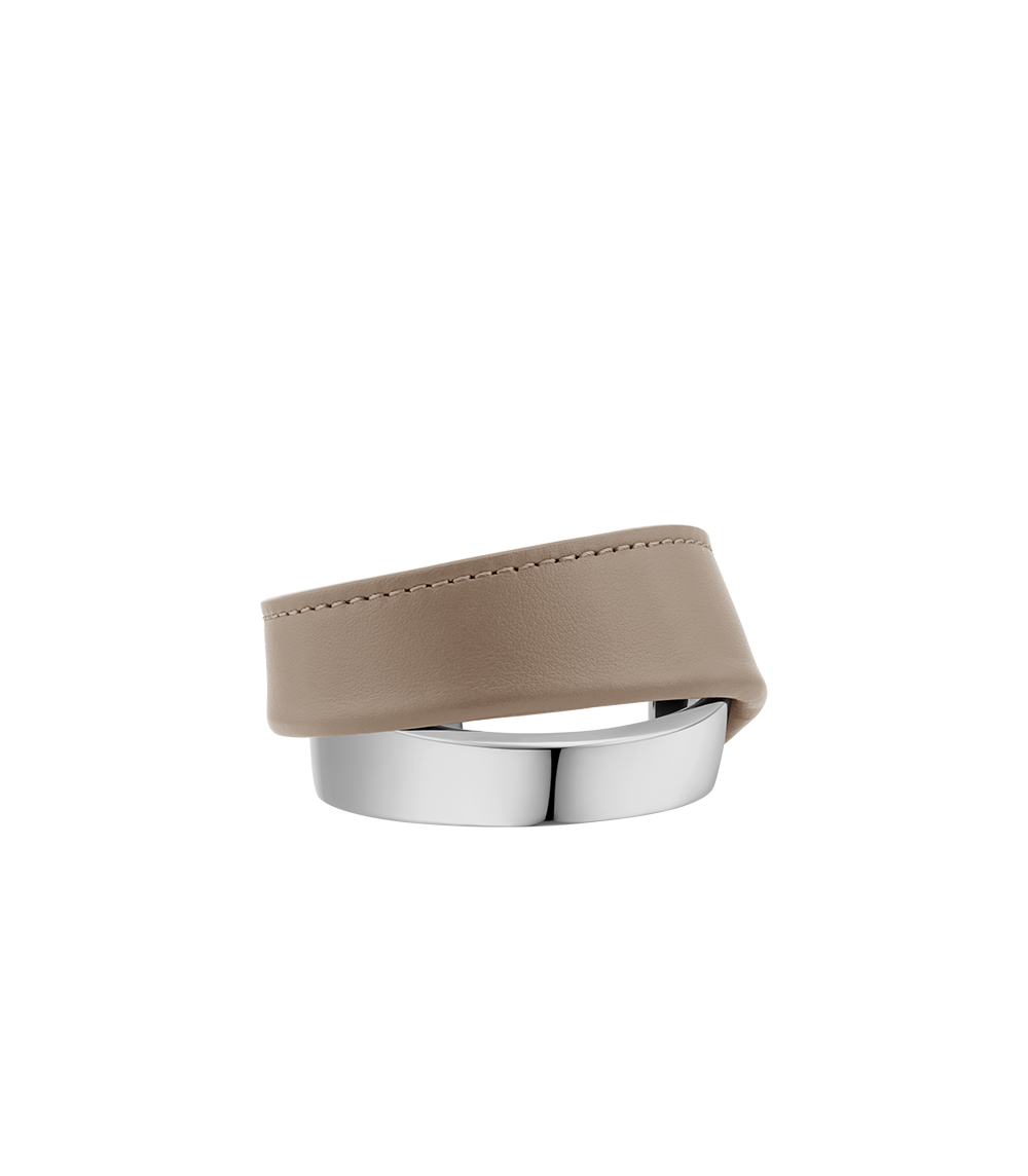 Ormé Cuff - Silver in rhodium with Taupe Leather