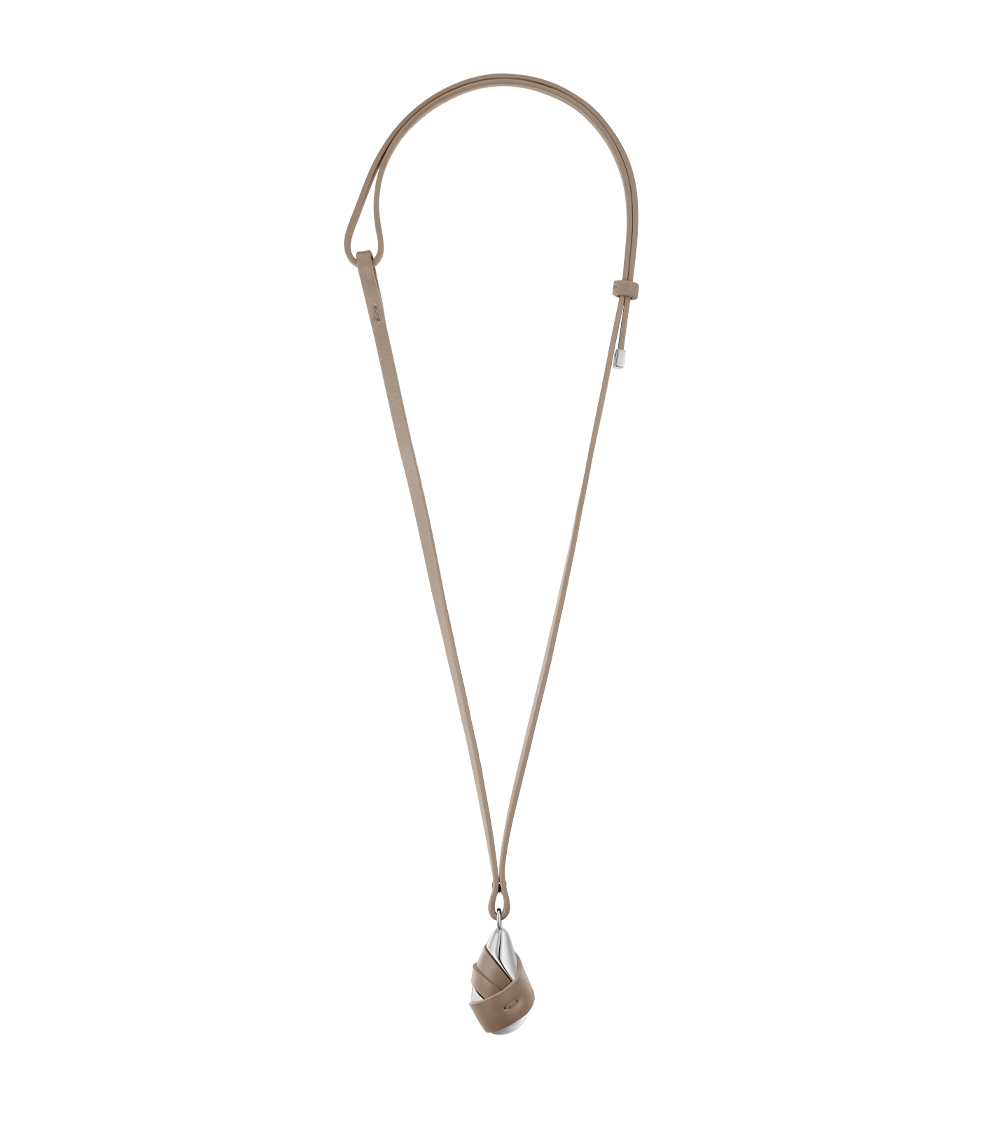Ormé Pendant - Silver in rhodium with Taupe Leather