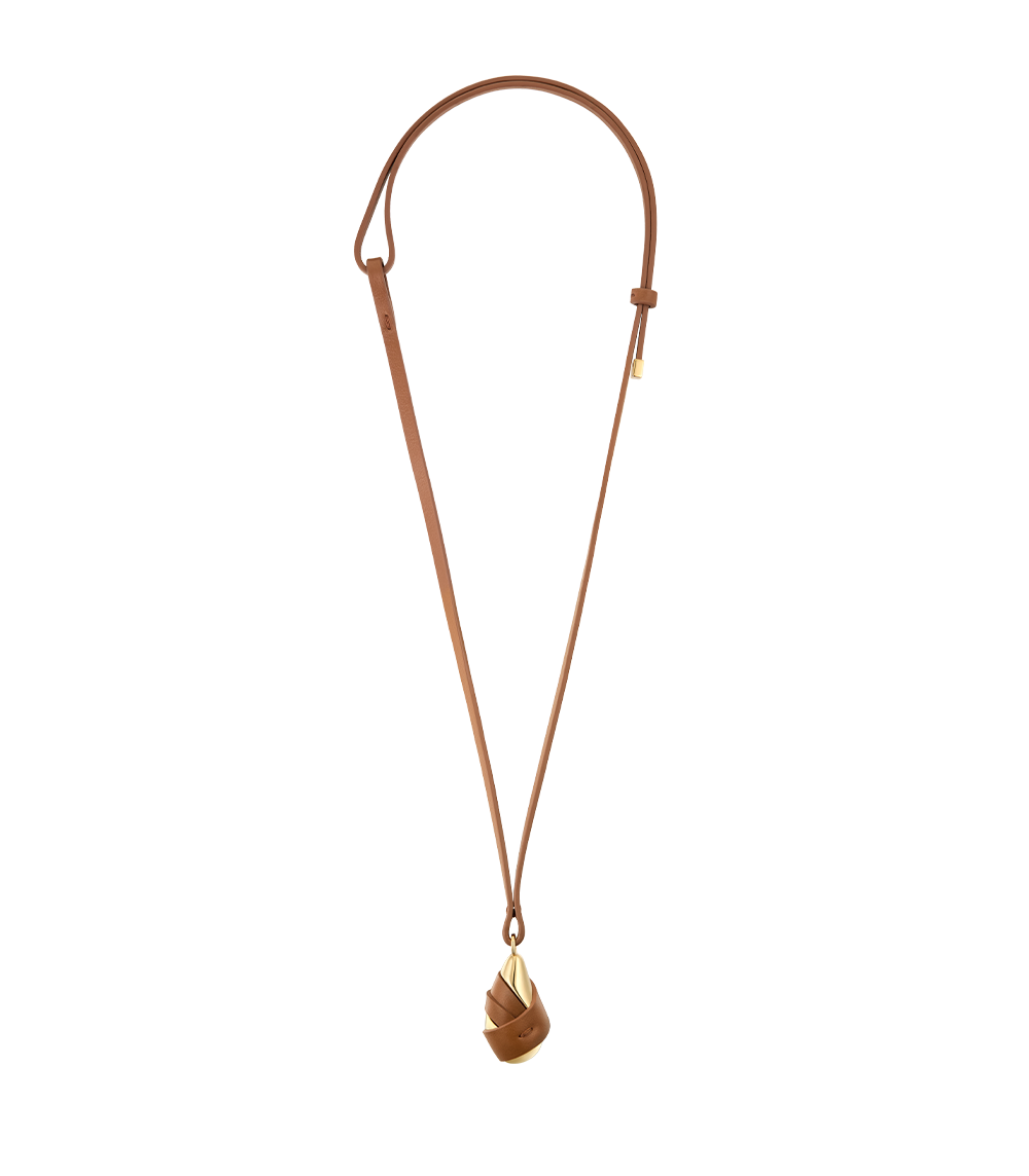 Ormé Pendant - Gold Gilded with Camel Leather